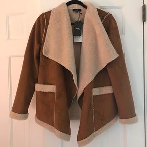 Very J Camel Suede Shearling Jacket